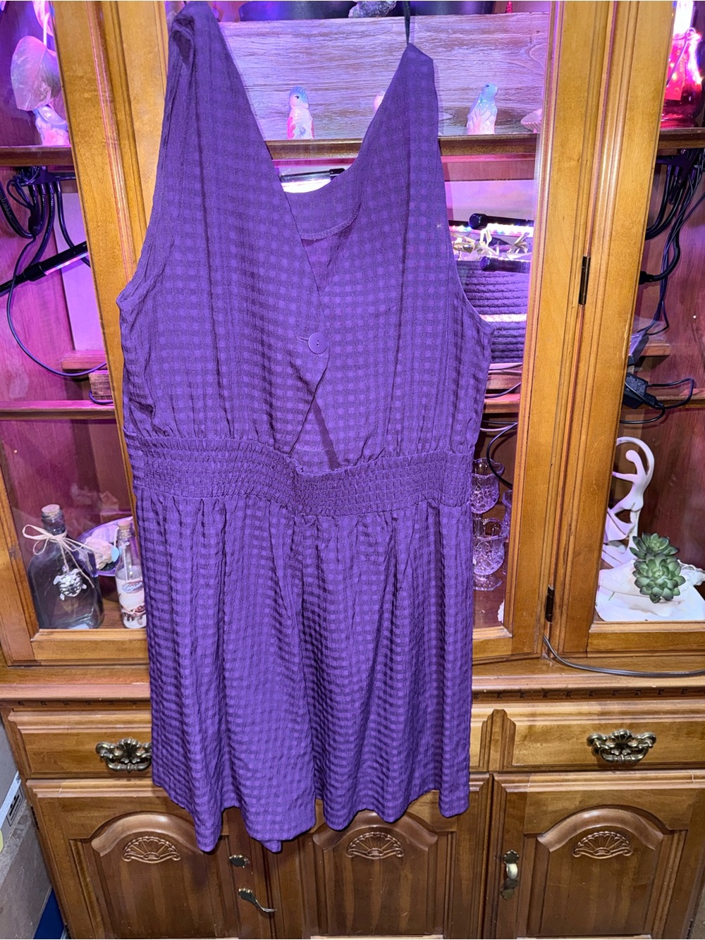 Kathy Lee Purple Sleeveless V-Neck Romper with Button Detail